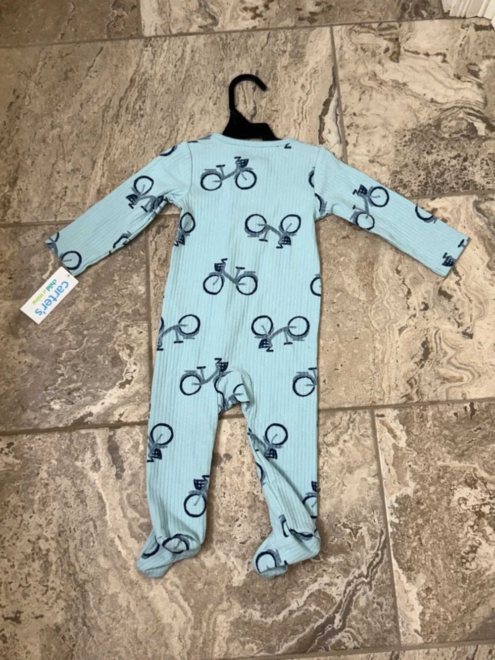 NWT Size 6-9 months Carter's Light Blue Ribbed Bicycle Footed One-Piece
